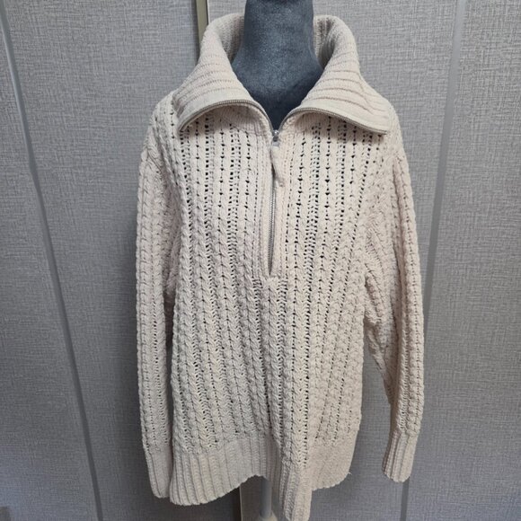 Aerie Cable Car Quarter Zip Sweater Cream Size Small - Picture 1 of 7
